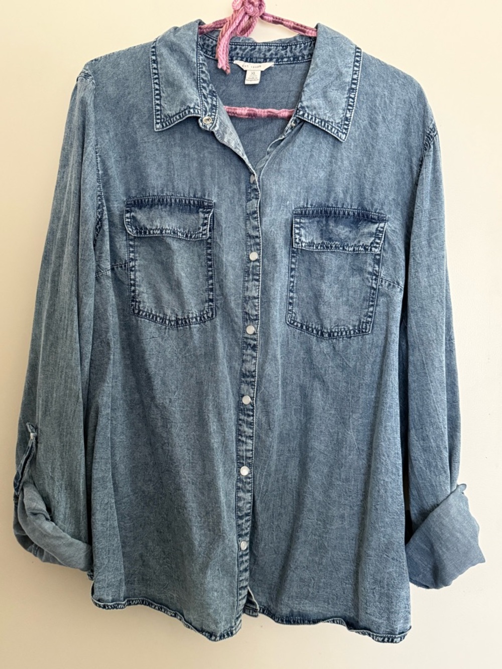 Light Wash Denim look Button-Up Shirt, buttons are snaps.
